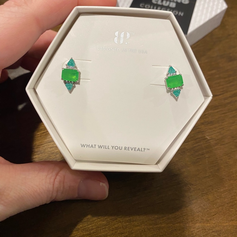 BP Green and Silver Geometric Earrings
